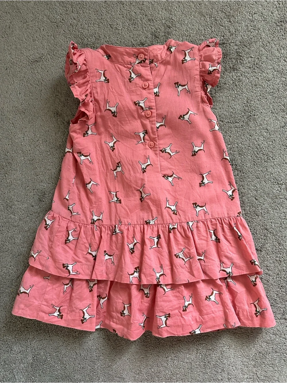 Janie and Jack 2T Pink Ruffled Dog-Print Dress with Green Bow